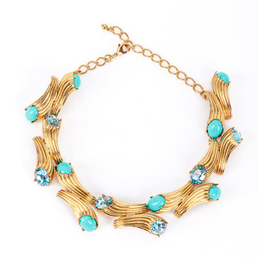 Turquoise & Crystal Cornucopia Collar Necklace