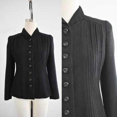 1940s Black Wool Pintuck Jacket 