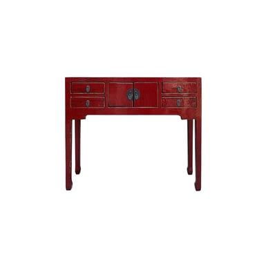 Distressed Oriental Brick Red Slim Narrow Foyer Console Side Table ws4437E 