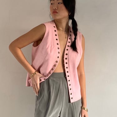 70s linen vest / vintage ballet pink woven linen vest / brass grommets vest corset waistcoat | Medium 