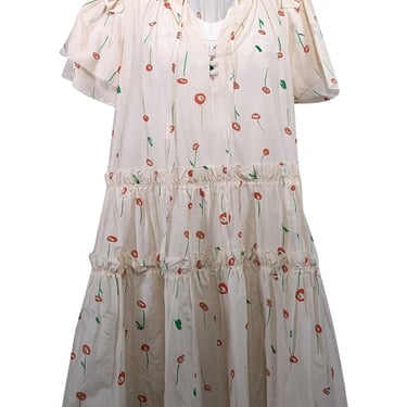 Hunter Bell - Beige, Red, &amp; Green Floral Short Sleeve Dress Sz M