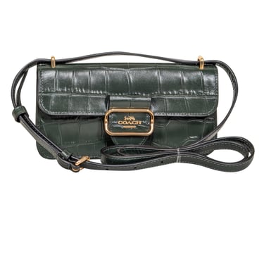 Coach - Hunter Green Croc Embossed Leather Crossbody Bag