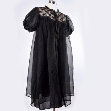 1950's GOTHAM Black sz LARGE Peignoir Lingerie Vintage Nightgown Nighty Nylon 