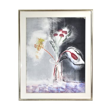 Mary Frank Modernist Abstract Still Life Watercolor Painting Flowers in Vase 