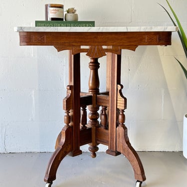 Antique Eastlake Walnut and Marble Top Table