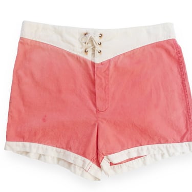 vintage swim shorts / 60s shorts / 1960s Jantzen sun faded pink cotton surf board shorts 32 
