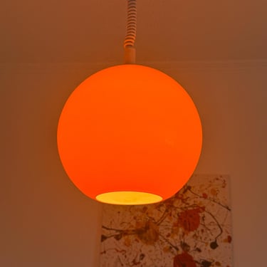 Mid-century modern orange glass pendant light / vintage opal ceiling lighting / retro fixture / dining room lamp / Yugoslavia / 1970s 