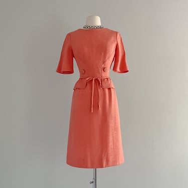 Fabulous Adele Simpson 1960’s Coral Linen Wiggle Dress/ Sz SM
