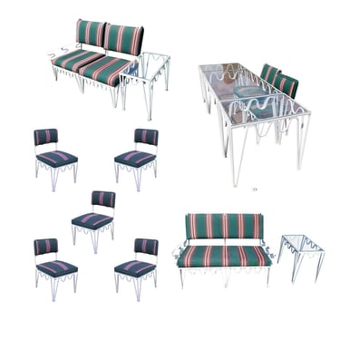 Restored Rare 14 Piece Méandre Outdoor Patio Set by Walter Lamb for Pacific Iron 