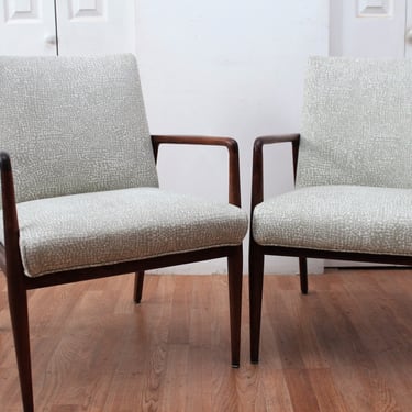 Stow Davis Pair Walnut Mid Century Modern Lounge Chairs Braided Feather Pattern