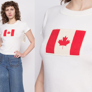 90s Canadian Flag T Shirt - Small | Vintage White Cotton Fitted Graphic Tourist Tee 