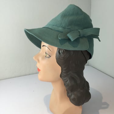 Always Know Your Worth It - Vintage 1940s Aqua Rayon Stove Top Brimmed Cone Sun Hat 
