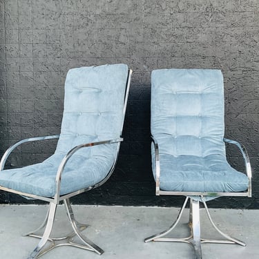 Slate Blueish Gray Velvet & Chrome Chairs