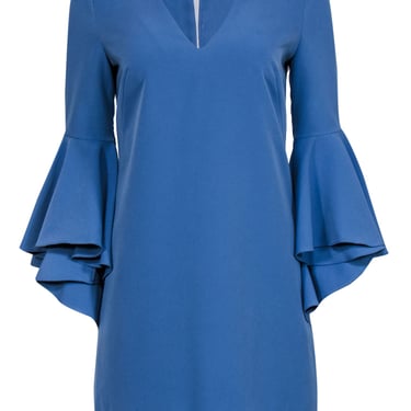Milly - Slate Blue V-Neck Shift Dress w/ Ruffle Bell Sleeves Sz 6