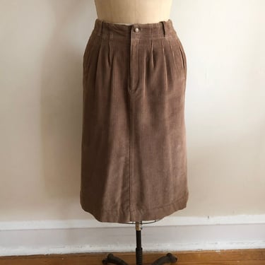 Brown/Tan Corduroy Midi-Skirt - 1980s 