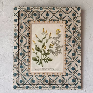 18th C. Weinmann Hand Colored Botanical Engraving in Gusto Blue Painted Frame VII
