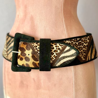 Animal Print Statement Belt, Leather Trim, Fur Type, Leopard Print,, Gab  About Vintage