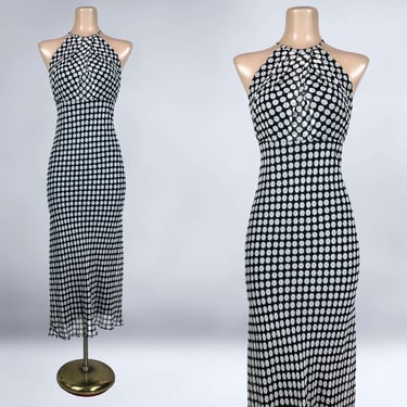 VINTAGE 90s Y2K Polka Dot Silk Chiffon Bias Cut Dress Size 6 Maggy London | 1990s 2000s Sheer Retro 1930s Cocktail Dress | VFG 