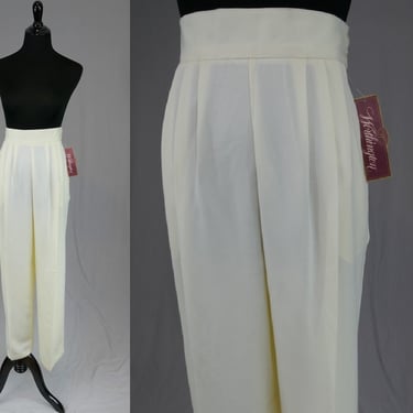 90s Cream or Pale Yellow Pants - Deadstock 30 to 34" waist - New w/ Tags - Pleated High Waist - Worthington Vintage 1990s Trousers L XL 