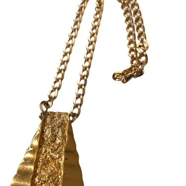 Vintage Gold Pyramid Nugget Necklace, Gold Pendant Necklace, Large Statement Necklace, Gold Chain Necklace, Vintage Gold Necklace 