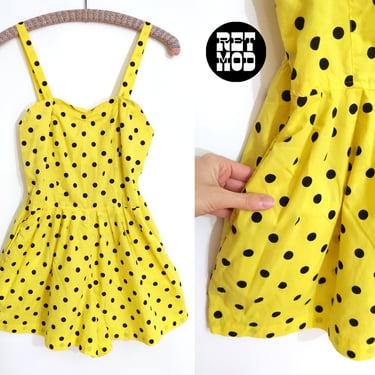So Cute Vintage 70s 80s Yellow Black Polka Dot Romper by Licorice 