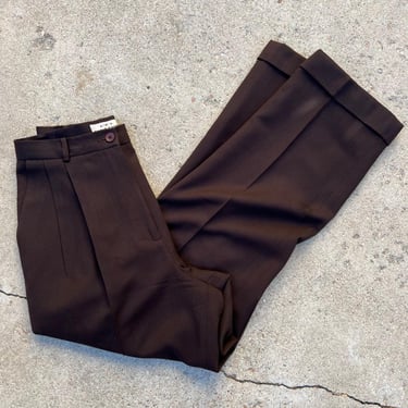 Eddie Bauer 90s Vintage Chocolate Brown Wool Classic Pleated Cropped Trouser 