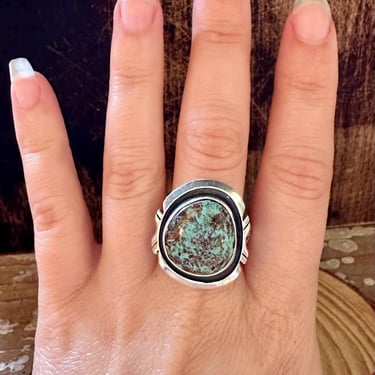 MARVEL SHADOWBOX Silver & Turquoise Ring | Navajo Native American Southwestern Jewelry | Sterling Silver and Turquoise | Sz 9 1/2 