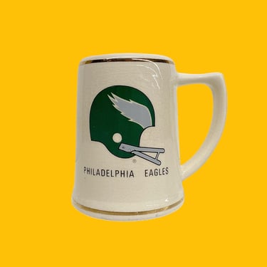Vintage Philadelphia Eagles Mug Retro 1960s Cream Ceramic + Kelly Green Football Helmet + Fly Eagles Fly + NFL Sports Memorabilia + Game Day 