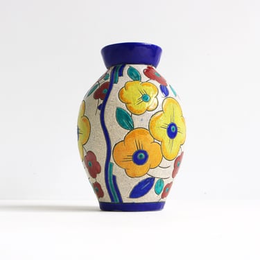 Ceramic Crackle-Glazed Art Deco Vase By Charles Catteau For Boch Freres Keramis 