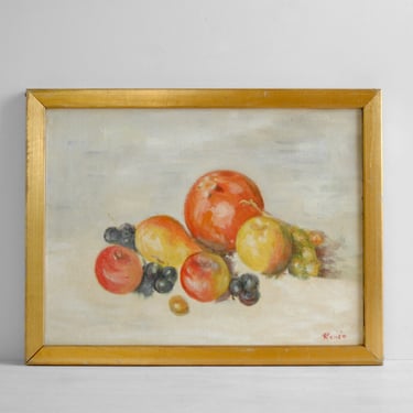 Vintage Still Life Oil Painting of Fruit in a Gilded Wood Frame 