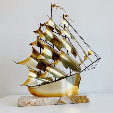 1975 John Demott Brass + Marble Large Ship