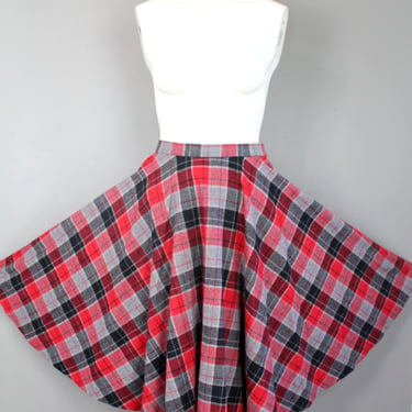 1950 - Red Black Plaid - Circle Skirt - Fully Lined - Buffalo Check - Rockabilly - Pin Up - Fully Lined 