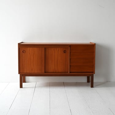 Scandinavian Teak Sideboard with Pull-Out Desk, 1960s Vintage Storage Cabinet 