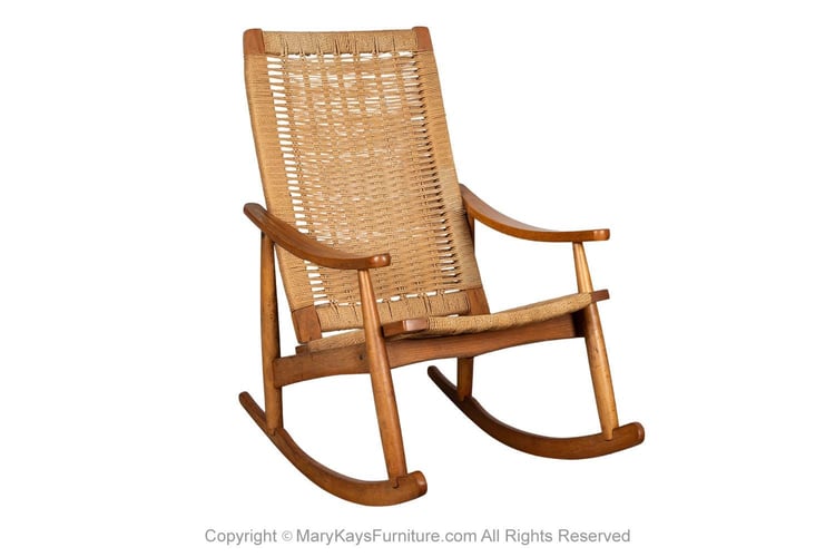 Mid-Century Modern Woven Rocking Chair in the Style of Hans Wegner 