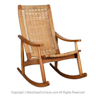 Mid-Century Modern Woven Rocking Chair in the Style of Hans Wegner 