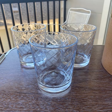 Set of Three Lowball Rocks Whiskey Glasses in Clear with Woven Accents by Libby Glass 