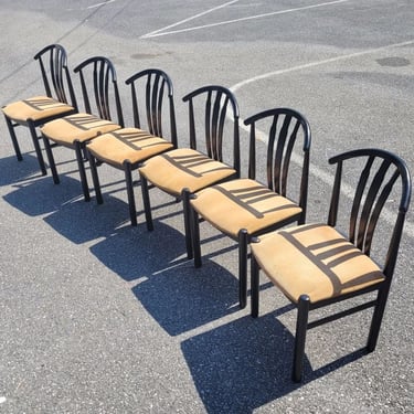 Six Modern Dinette Chairs. Corduroy seat covers.