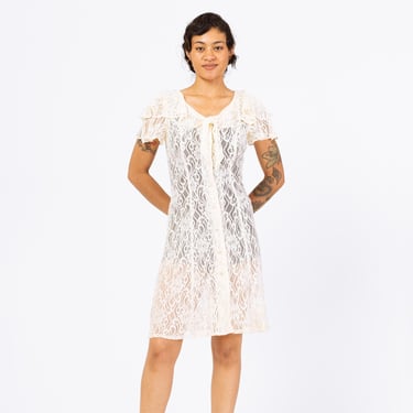 Vintage 90s Sheer White Lace Mini Dress - | Flying Apple Vintage - Los  Angeles, CA | ATTIC