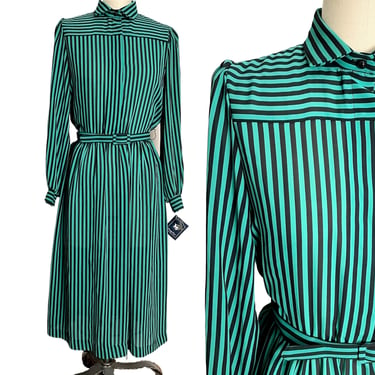 1990s jade and black striped dress by Sears Carriage Court - NWT 