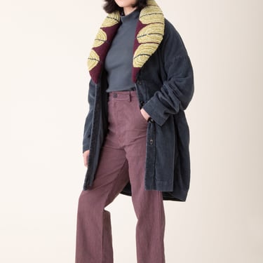 Tufted Deco Coat in Drab with Multi Yellow Colored Collar