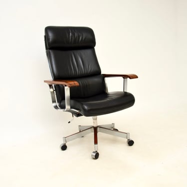 Danish Vintage Rosewood and Leather Swivel Desk Chair by Arne Vodder for Sibast