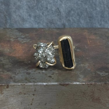 Cosmic Ring - Brass, Tourmaline + Pyrite