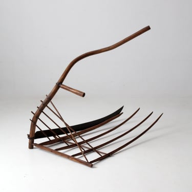 antique grain cradle scythe, primitive farm tool 