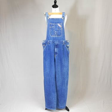 Vintage Men's Denim Overalls - 35" waist - Pleated Blue Cotton Jean Carpenter Bib Overalls - Unionbay - Size 36 Long 