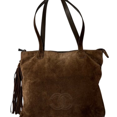 Chanel Brown Suede Logo Shoulder Bag