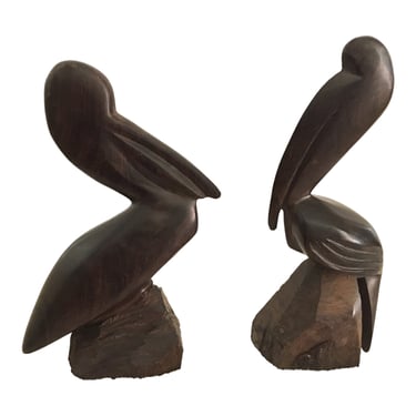 Vintage Hand Carved Wood Pelican Figurine || Mid-Century 9.5” Ironwood Sea Bird Statue || Beach House Nautical Décor 