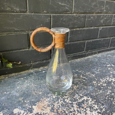 Cane Wrapped Vinegar Cruet Bottle Vintage Mid-Century No Stopper 