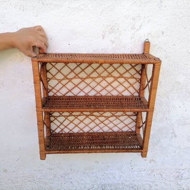 Vintage Rattan Wall Shelf/ Retro Table Shelf/ Wicker Shelf/ Retro Shelf/ Home Decor/ Wall or Table Decor/ Yugoslavia/80s 