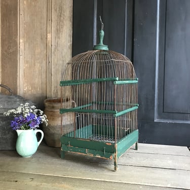 Antique Wire Wood Birdcage Painted European Country Farmhouse 