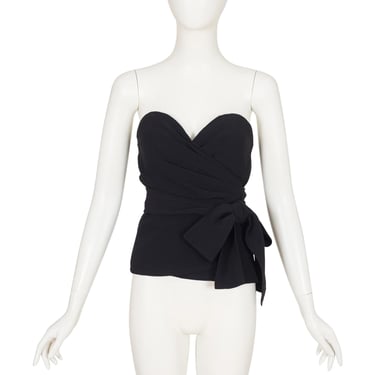 Yves Saint Laurent 1990s Vintage Black Viscose Crepe Bow Bustier Top Sz S 